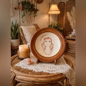 Lady With Hat, vintage 1970s Sial Canada ceramic plate by Louise Pomminville